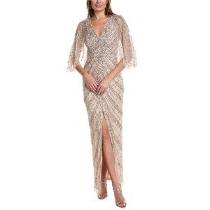 Aidan Mattox Dress 4 Gold Sequin Formal Long Maxi Cruise Party Wedding $550 NEW